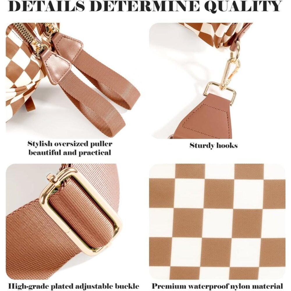 Women Light Brown Imported Polyester Checkered Crossbody Fanny Belt Bum Bag - Picture 5 of 5